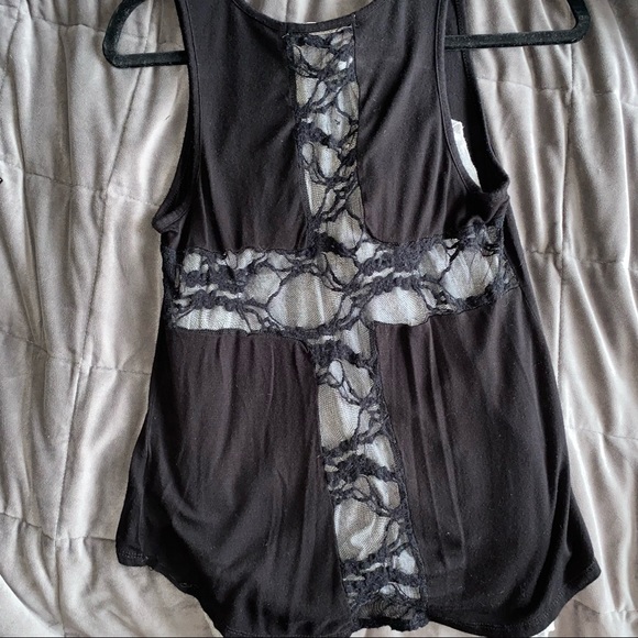 Liberty Love Tops - Black Cross Cut Out Lace Back Shirt👚♰